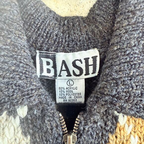 Y2K Argyle Cardigan Full Zip Collared Sweater Gray Red Mustard Preppy Academia L - Picture 6 of 8